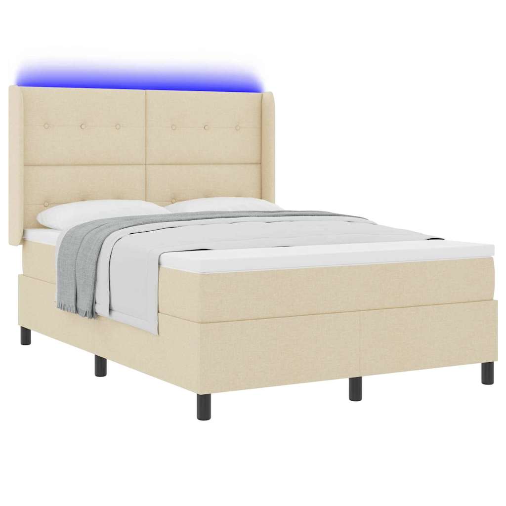 LED Box Spring Krevet s uzglavljem Krema 140 x 200 cm tkanina