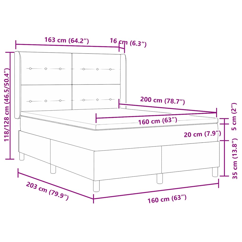 LED Box Spring Krevet s uzglavljem Crna 160 x 200 cm tkanina