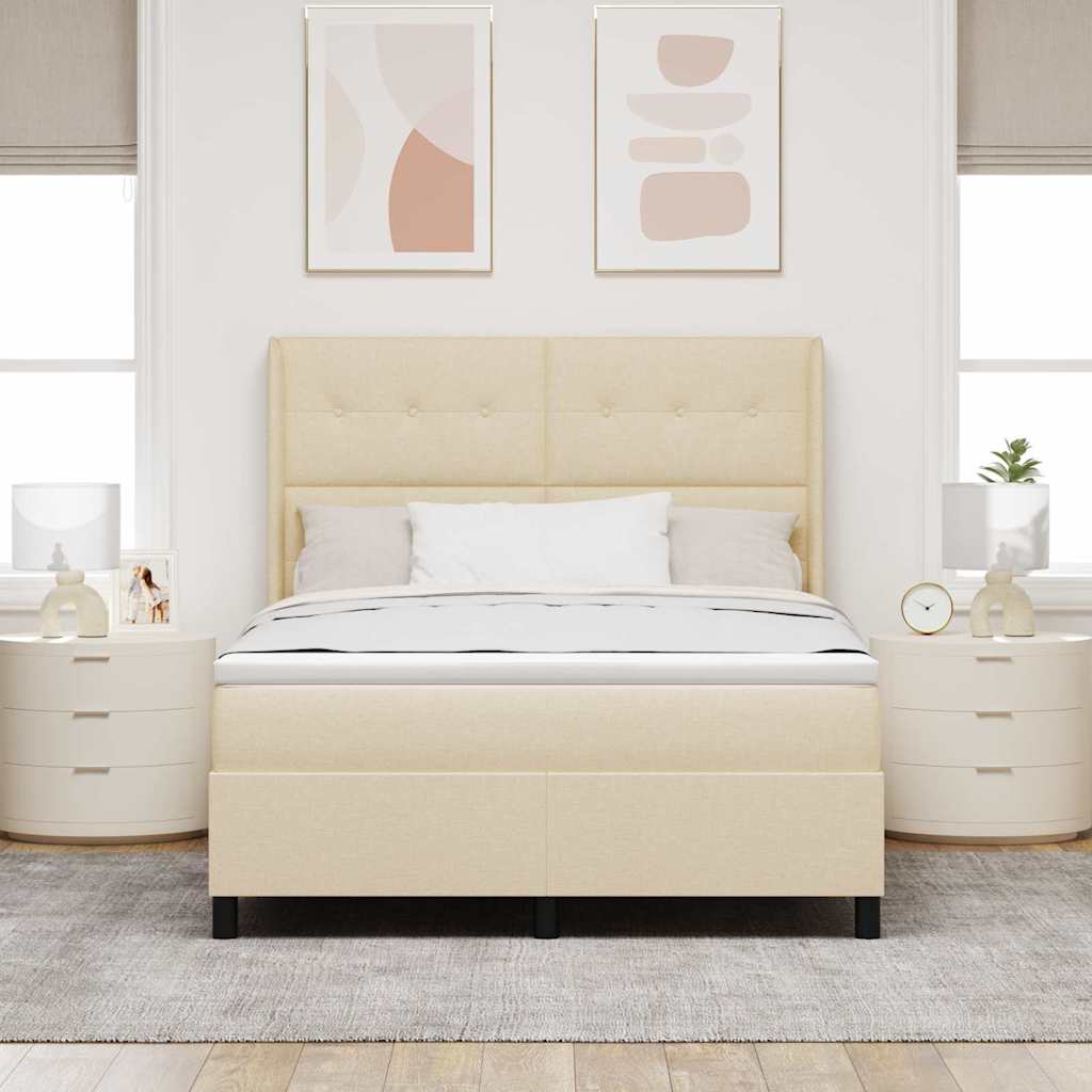 LED Box Spring Krevet s uzglavljem Krema 160 x 200 cm tkanina