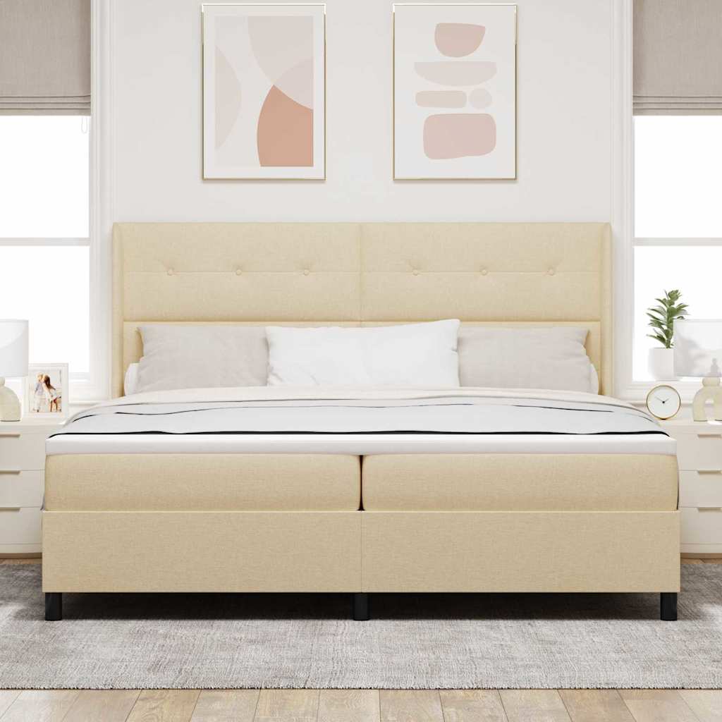 LED Box Spring Krevet s uzglavljem Krema 200 x 200 cm tkanina