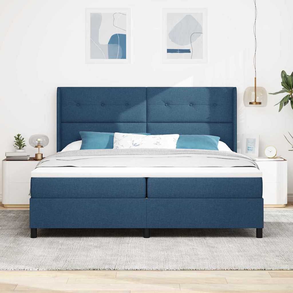 LED Box Spring Krevet s uzglavljem Plava 200 x 200 cm tkanina
