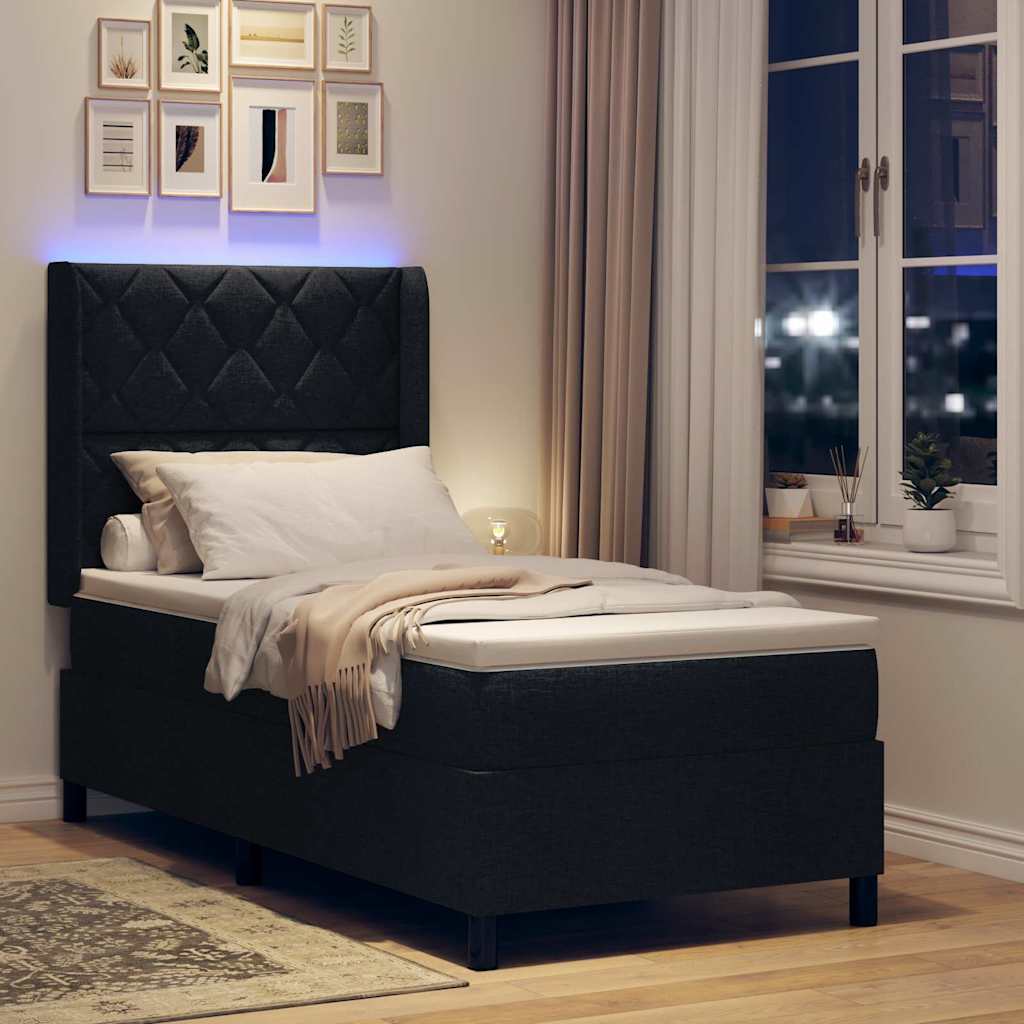 LED Box Spring Krevet s uzglavljem Crna 100 x 200 cm tkanina