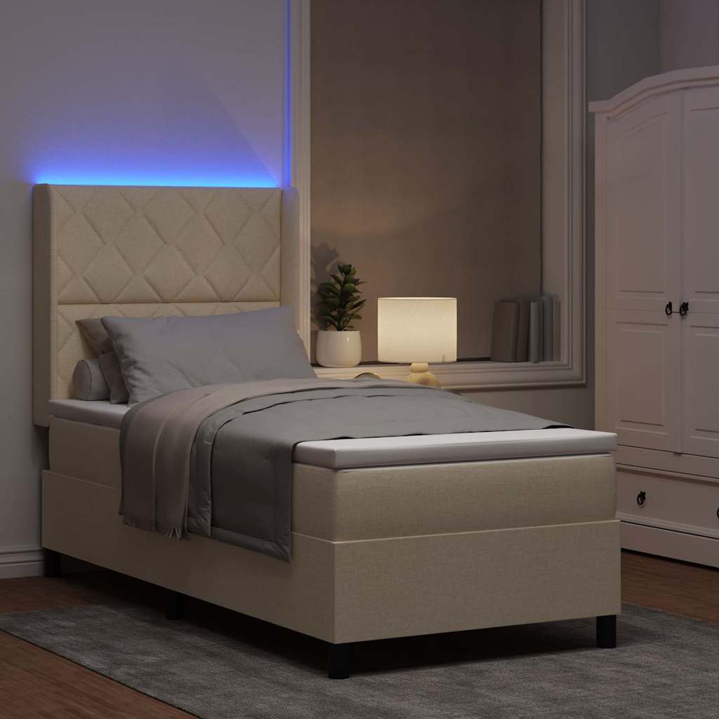 LED Box Spring Krevet s uzglavljem Krema 100 x 200 cm tkanina