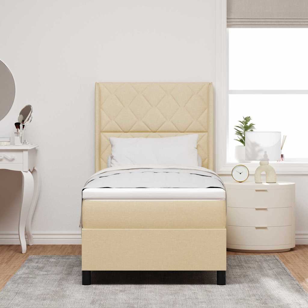 LED Box Spring Krevet s uzglavljem Krema 100 x 200 cm tkanina