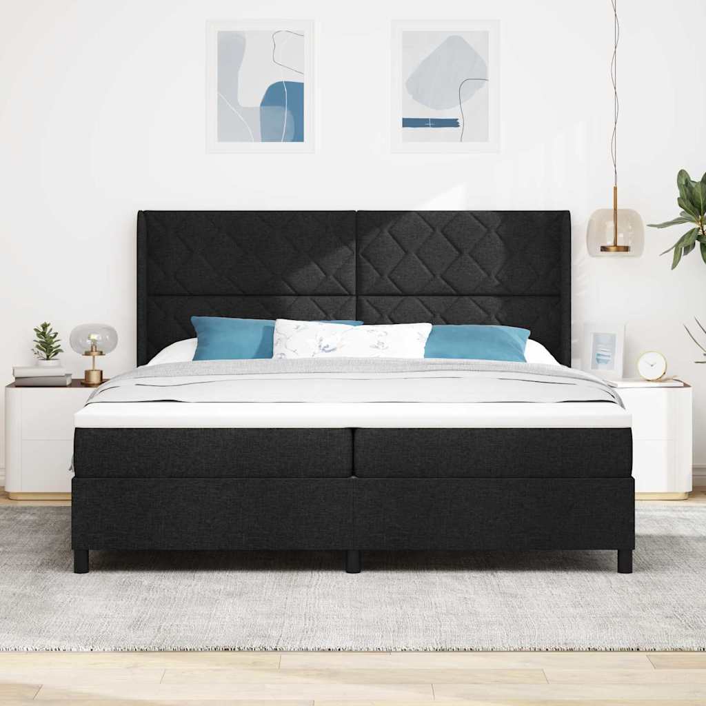 LED Box Spring Krevet s uzglavljem Crna 200 x 200 cm tkanina
