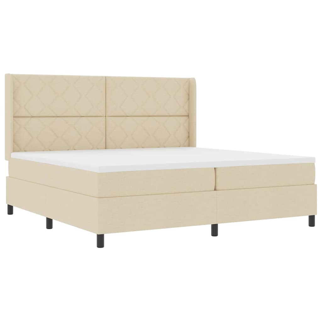 LED Box Spring Krevet s uzglavljem Krema 200 x 200 cm tkanina