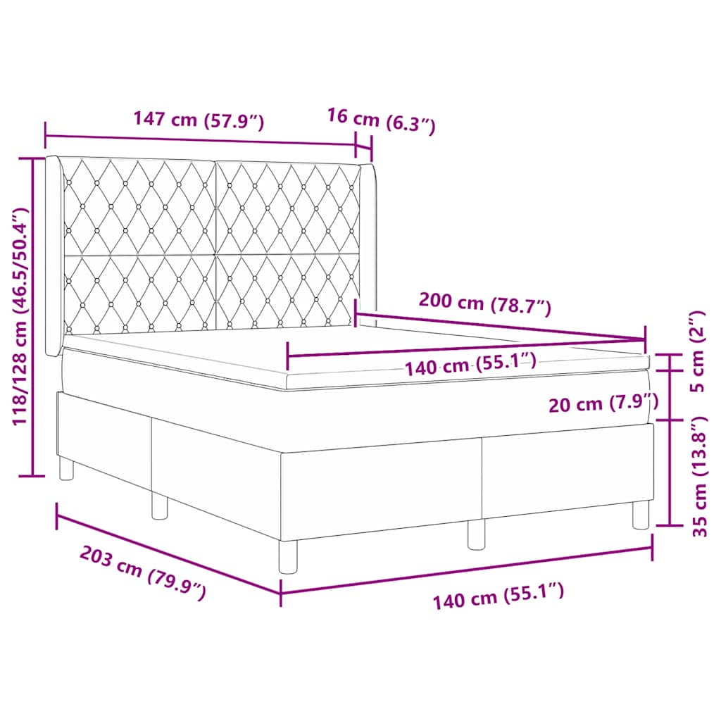 Krevet s opruga kutije s LED trakama Plava 140 x 200 cm Baršun