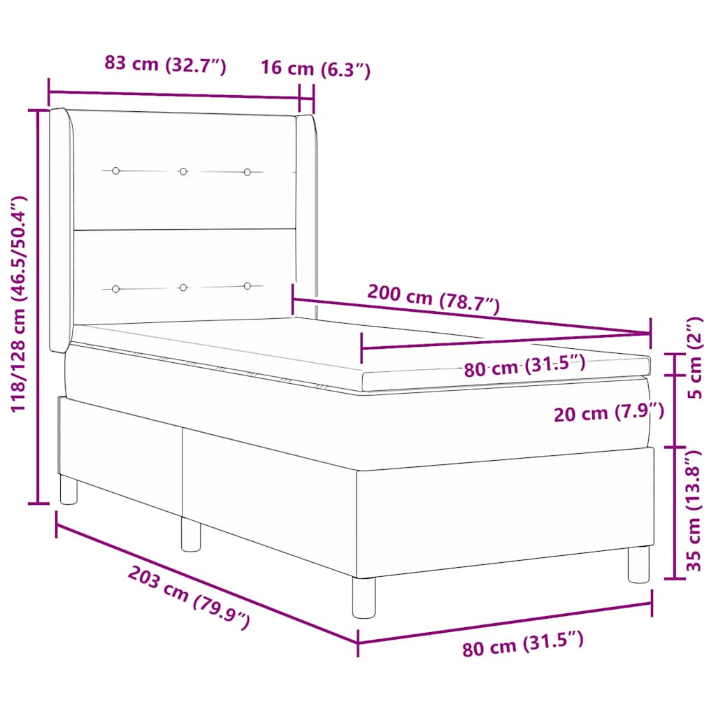 Krevet s opruga kutije s LED trakama Crna 80 x 200 cm Baršun