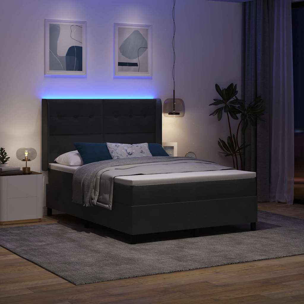 Krevet s opruga kutije s LED trakama Crna 140 x 200 cm Baršun