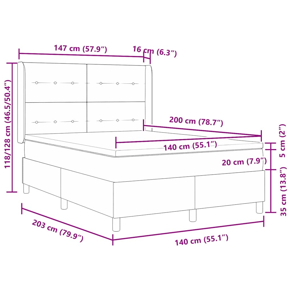 Krevet s opruga kutije s LED trakama Crna 140 x 200 cm Baršun
