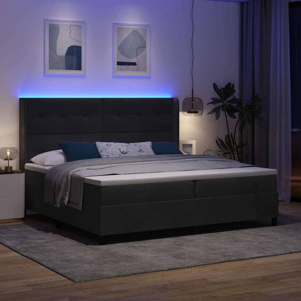 Krevet s opruga kutije s LED trakama Crna 200 x 200 cm Baršun