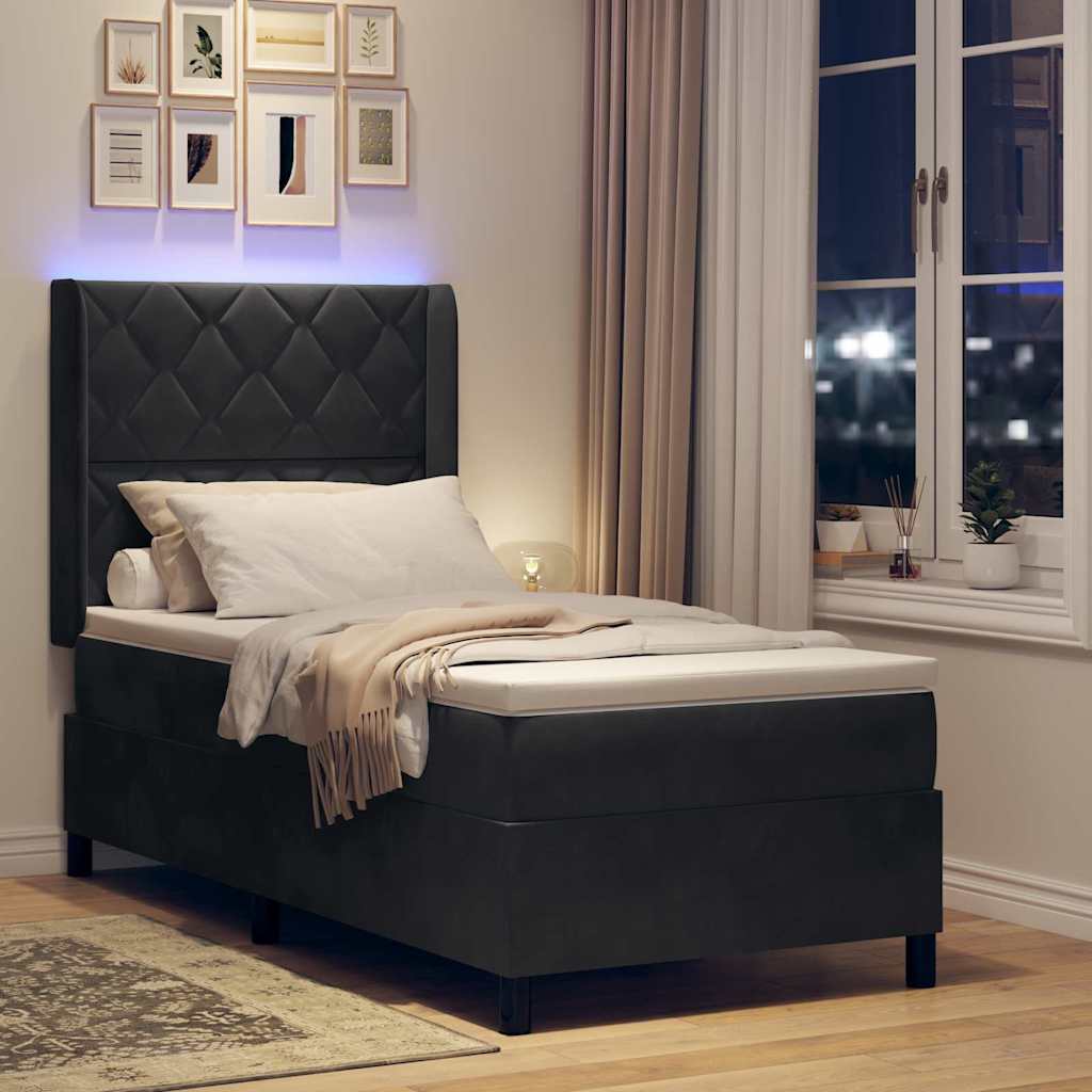Krevet s opruga kutije s LED trakama Crna 100 x 200 cm Baršun