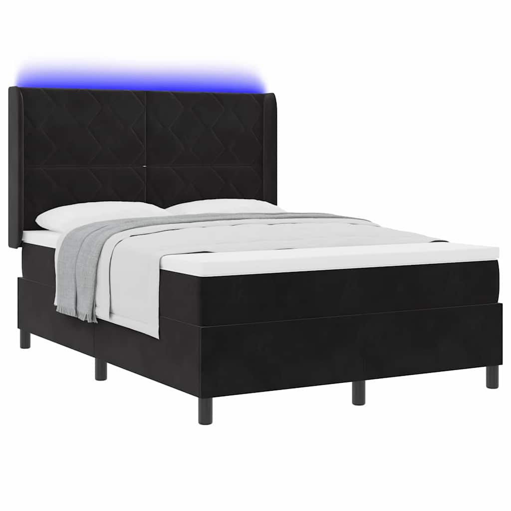Krevet s opruga kutije s LED trakama Crna 140 x 190 cm Baršun