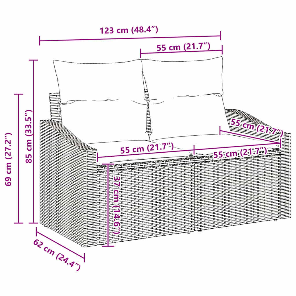 Sjedeća garnitura za vrt s jastukom 12 pcs Bež Poli ratan