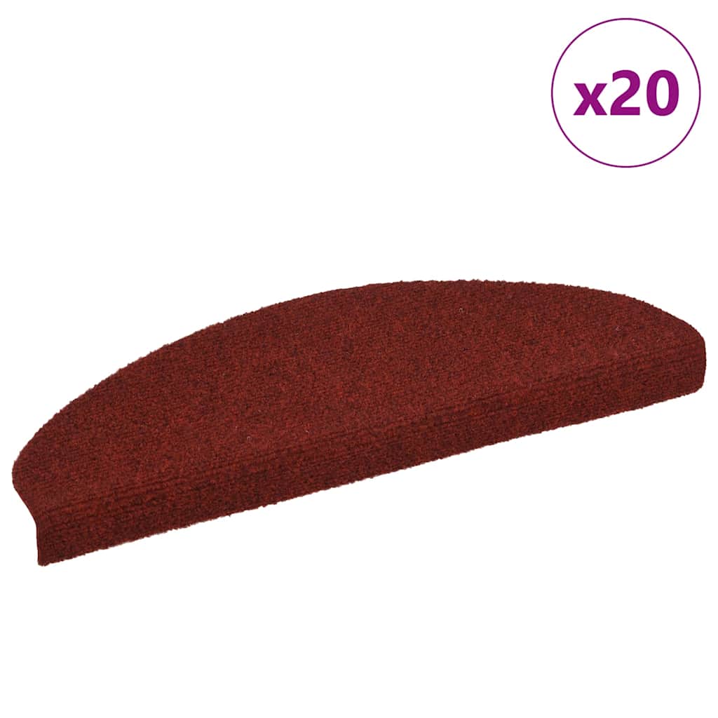Prostirke za stepenice, samoljepljive, 20 kom, 65x21x4 cm, bordo crvene, poluokrugle, velike