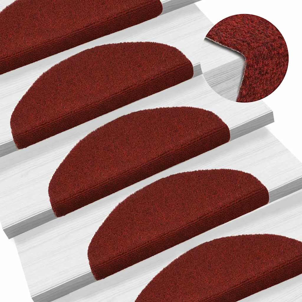 Prostirke za stepenice, samoljepljive, 20 kom, 65x21x4 cm, bordo crvene, poluokrugle, velike