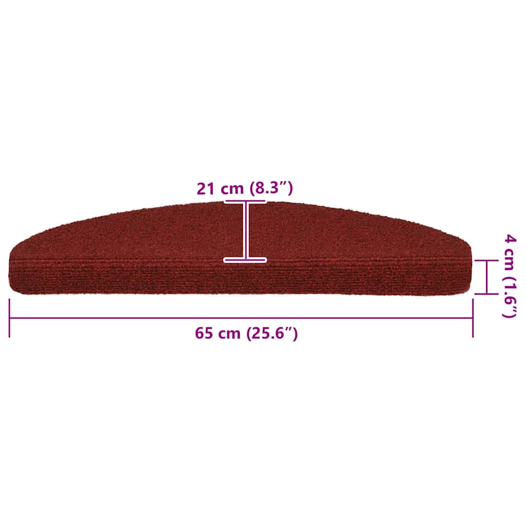 Prostirke za stepenice, samoljepljive, 20 kom, 65x21x4 cm, bordo crvene, poluokrugle, velike