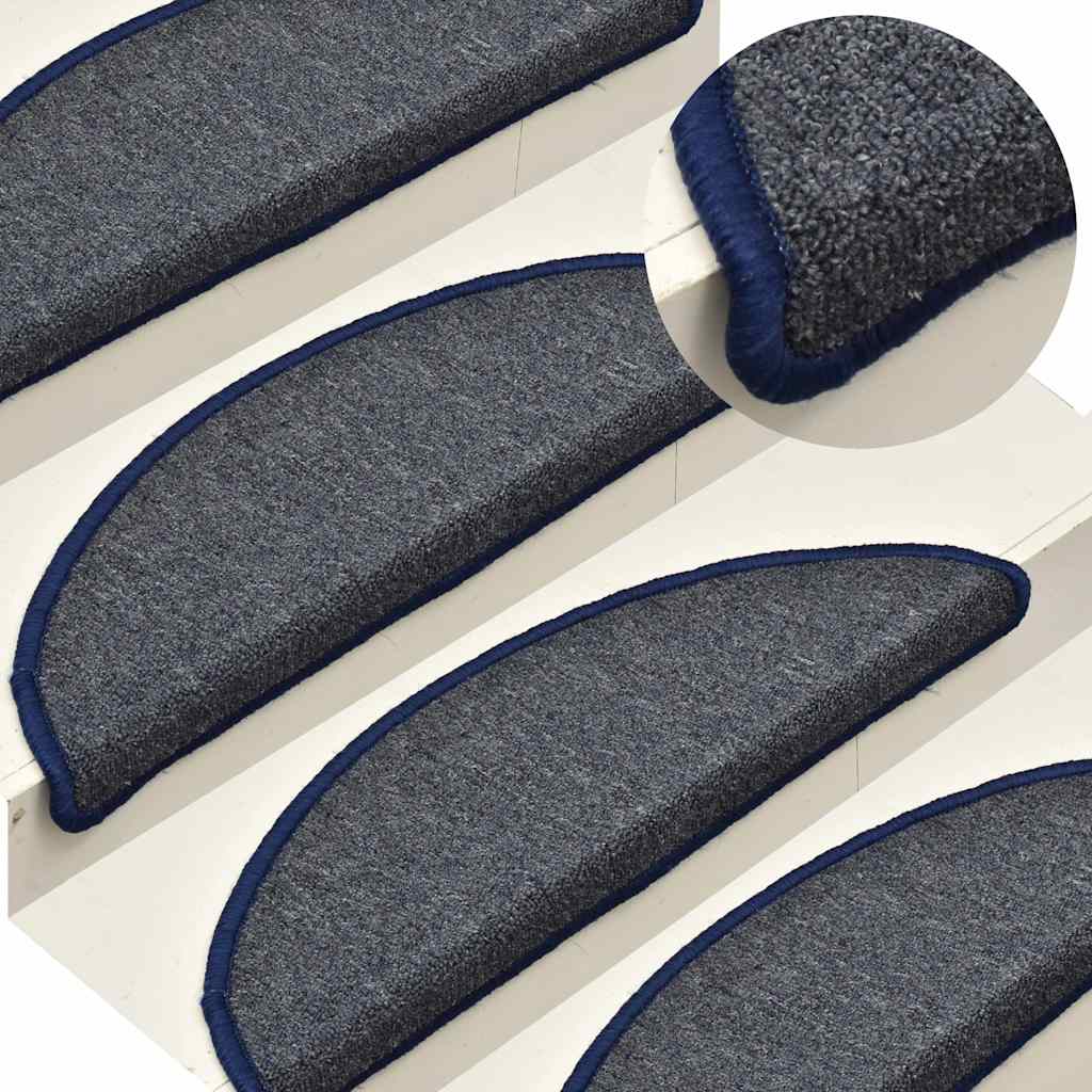 Prostirke za stepenice 30 kom 56x17x3 cm tamno sive i plave poluokrugle