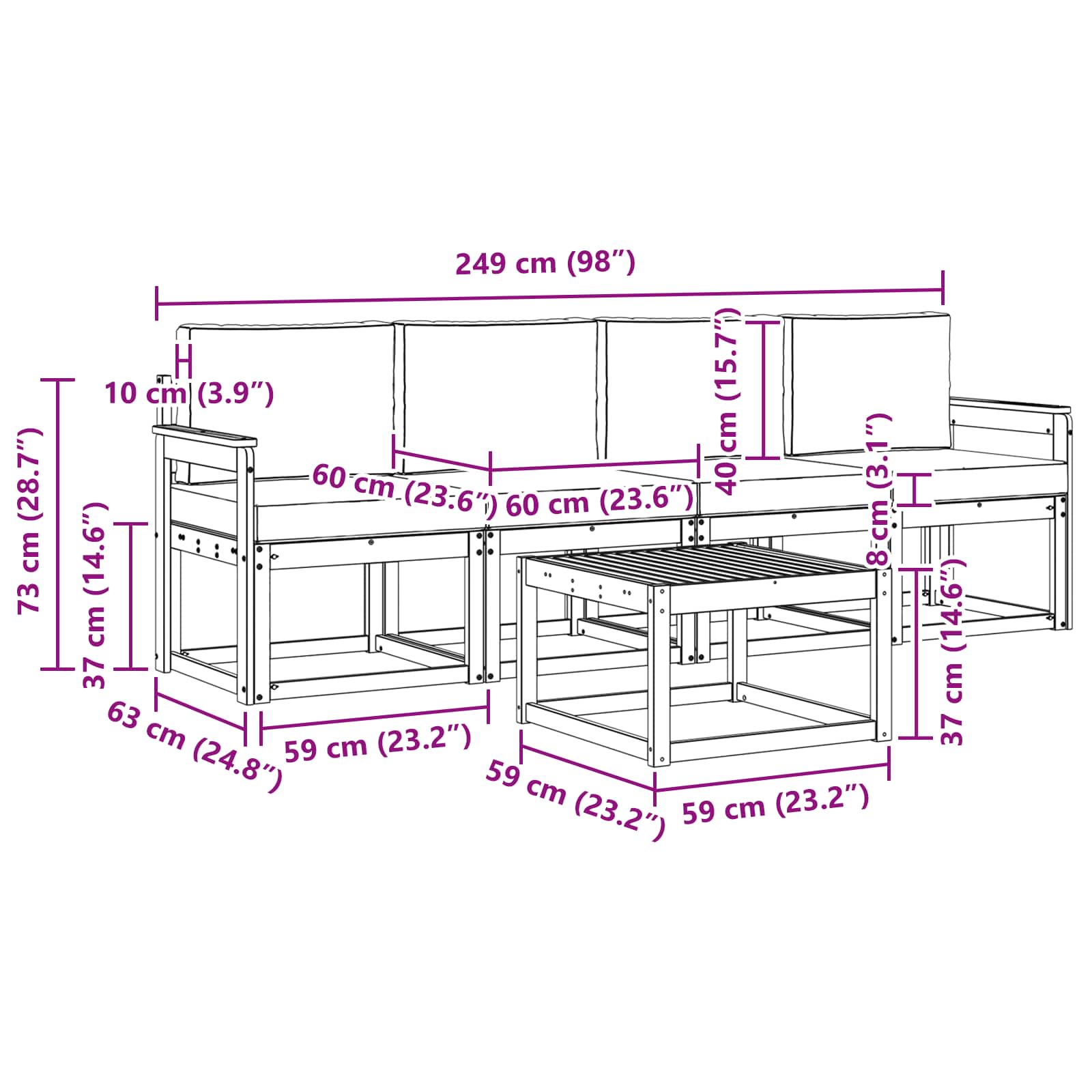Set vanjskih sofa s jastukom 5 pcs Prirodna i svijetlo siva