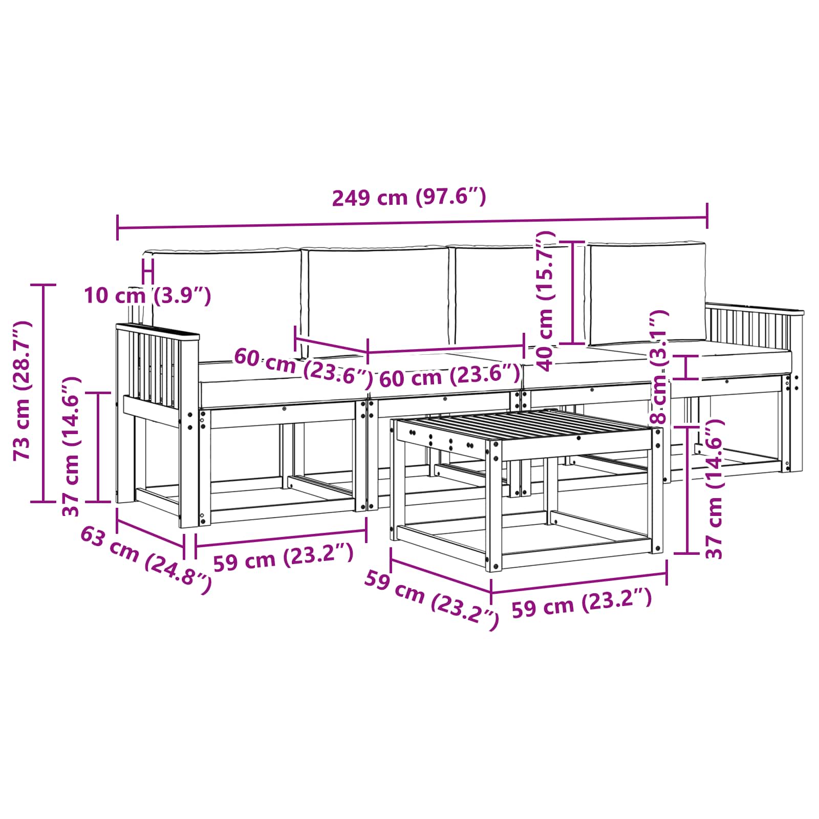 Set vanjskih sofa s jastukom 5 pcs Prirodna i svijetlo siva
