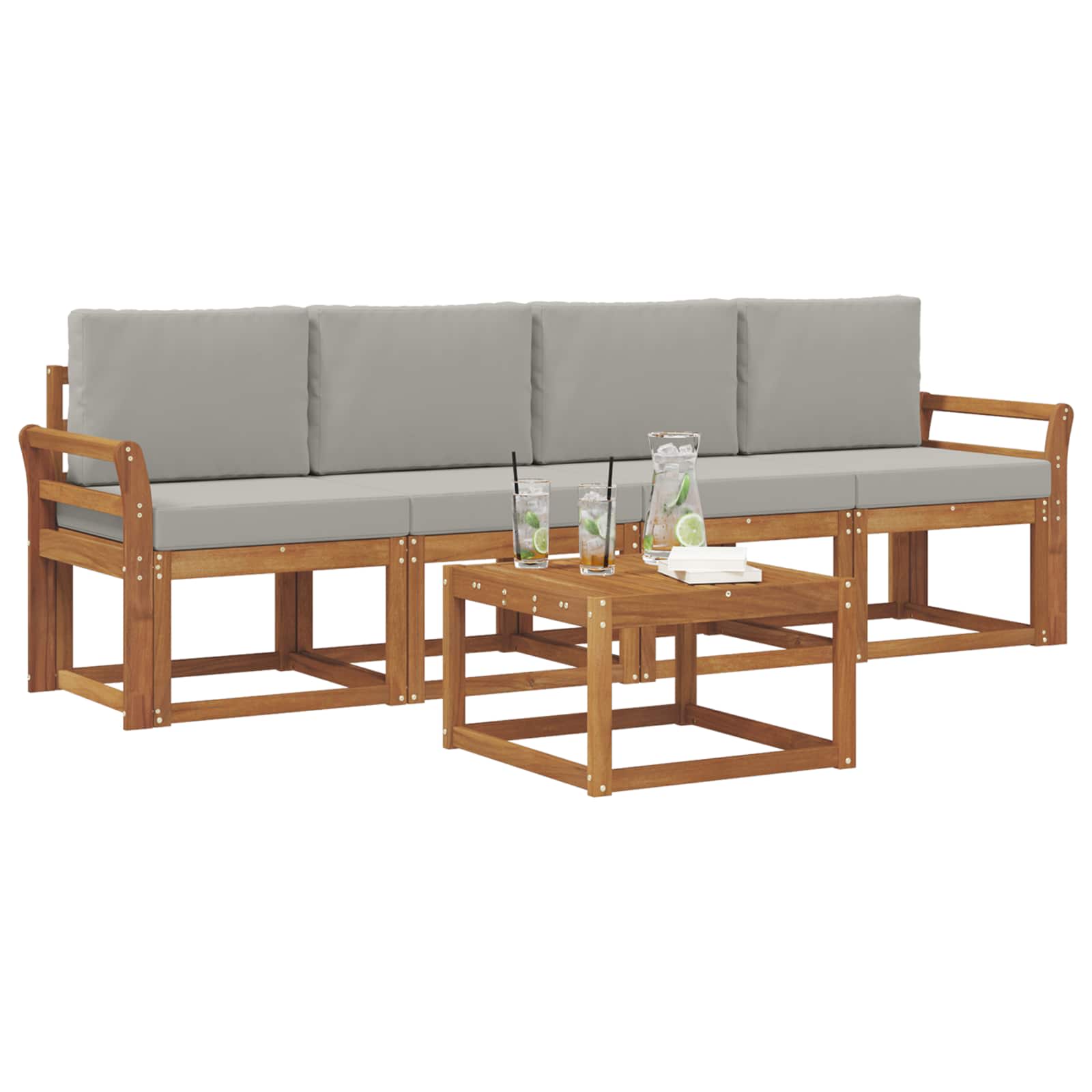 Set vanjskih sofa s jastukom 5 pcs Prirodna i svijetlo siva
