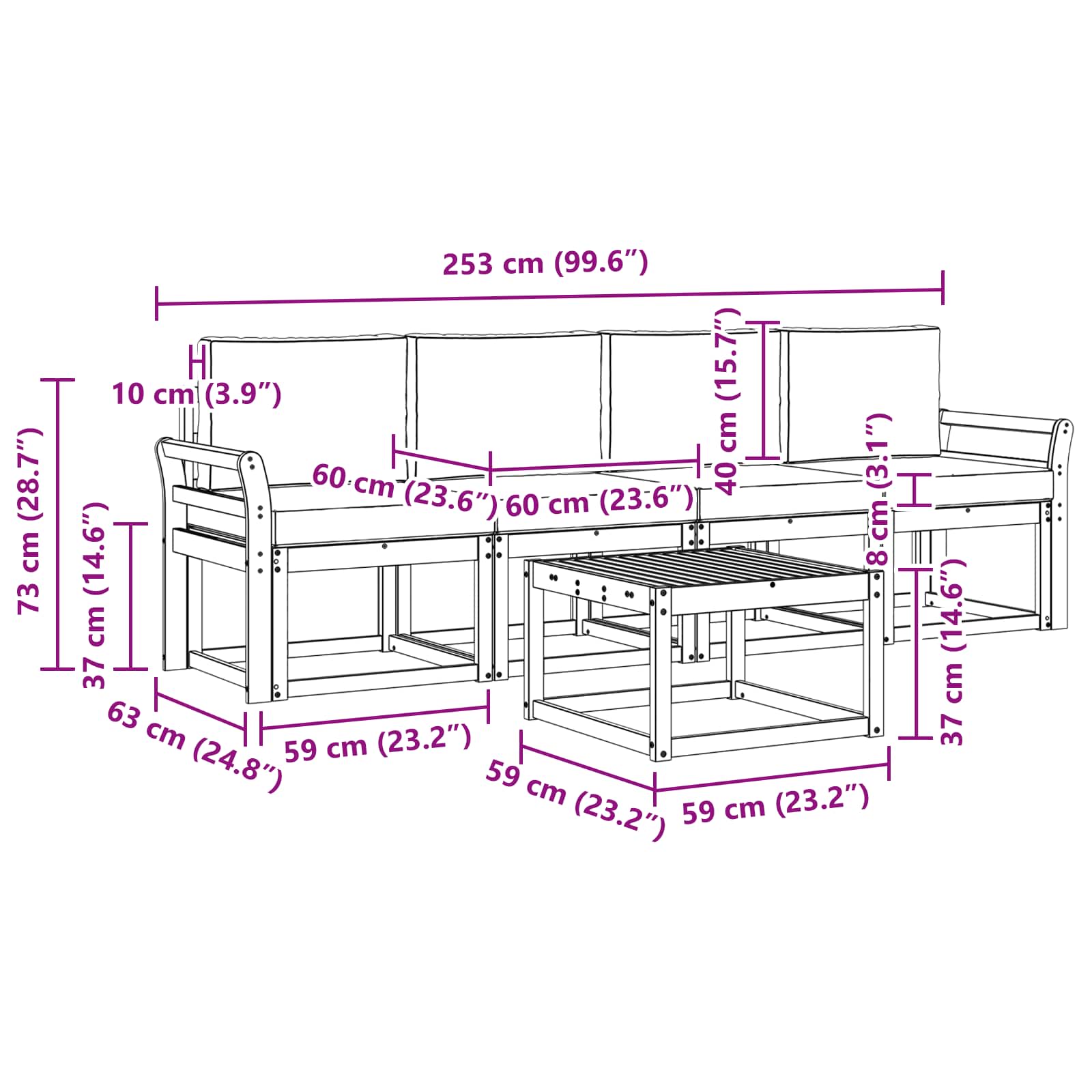 Set vanjskih sofa s jastukom 5 pcs Prirodna i svijetlo siva