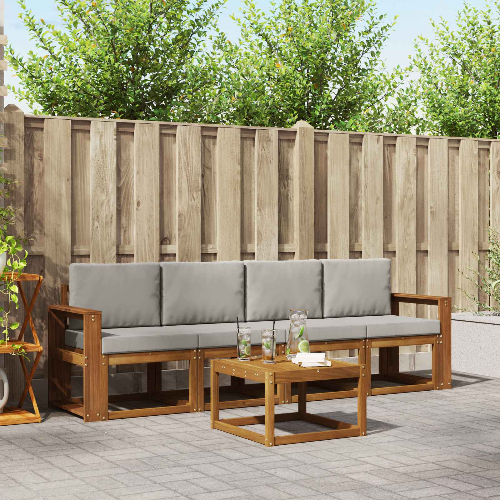 Set vanjskih sofa s jastukom 5 pcs Prirodna i svijetlo siva