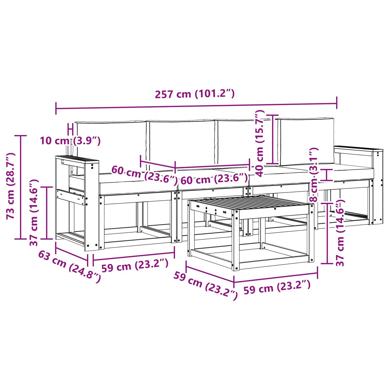 Set vanjskih sofa s jastukom 5 pcs Prirodna i svijetlo siva