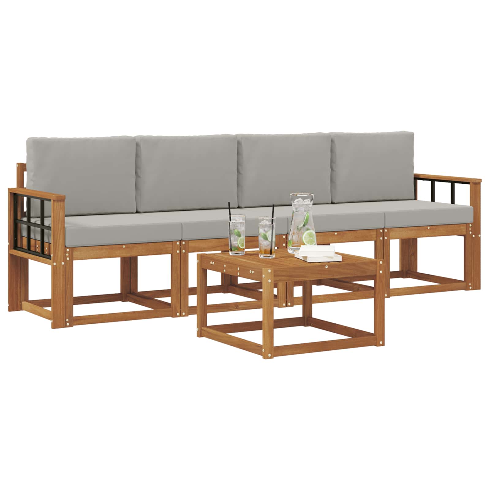Set vanjskih sofa s jastukom 5 pcs Prirodna i svijetlo siva