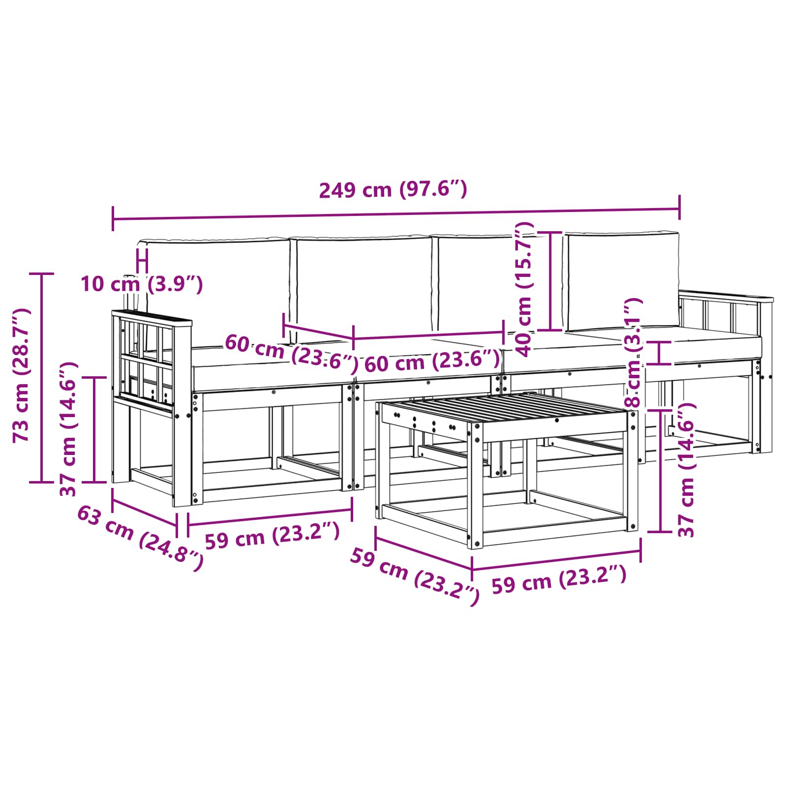 Set vanjskih sofa s jastukom 5 pcs Prirodna i svijetlo siva