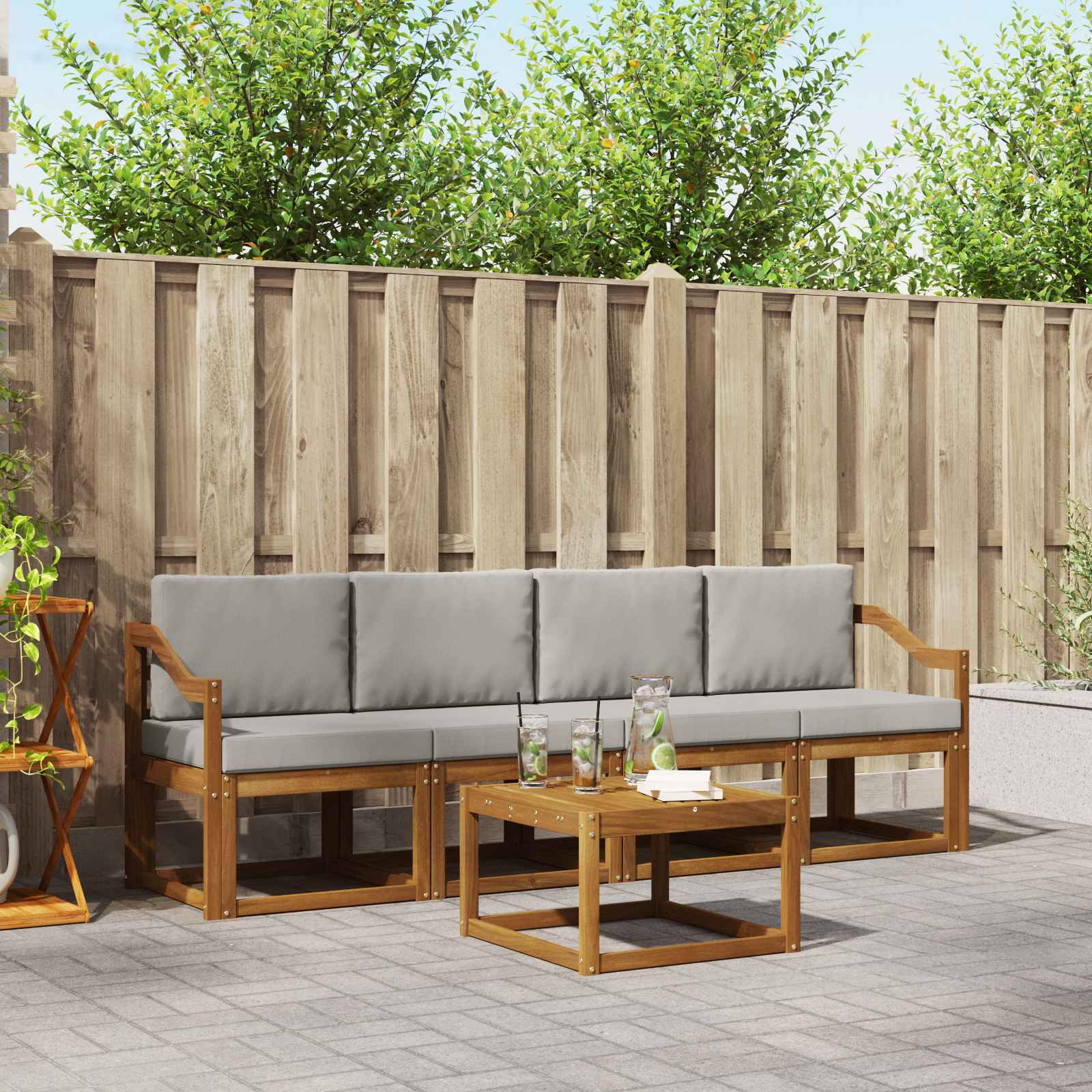 Set vanjskih sofa s jastukom 5 pcs Prirodna i svijetlo siva