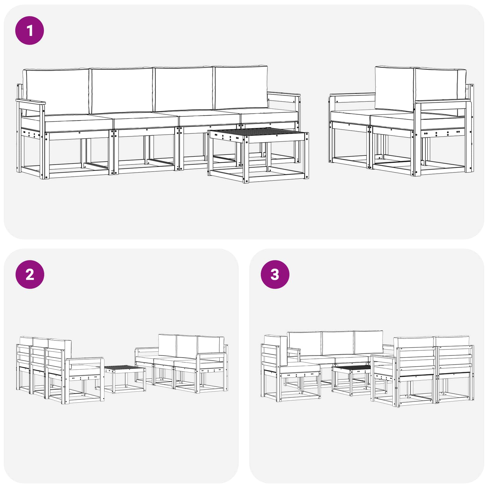 Set vanjskih sofa s jastukom 7 pcs Prirodna i svijetlo siva