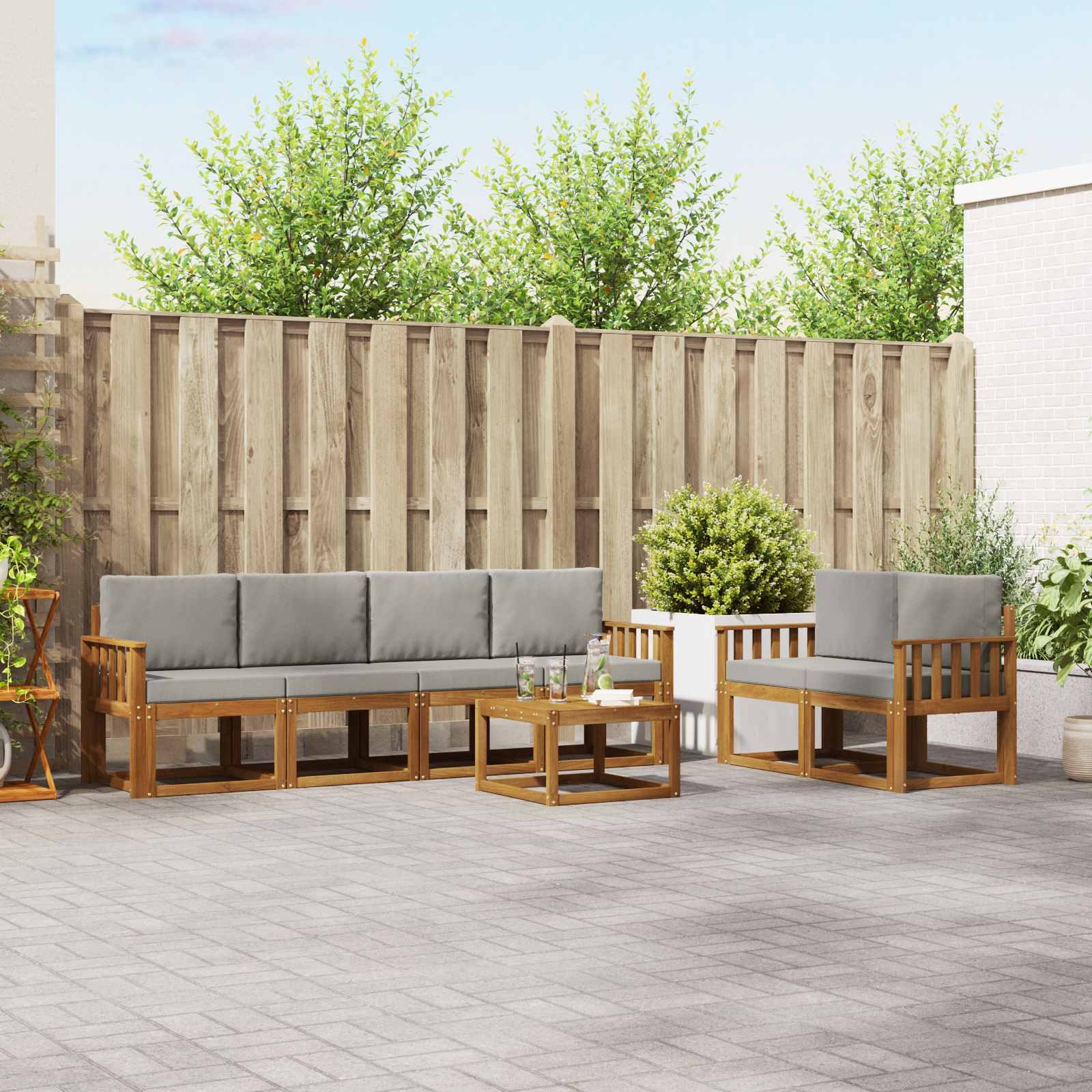 Set vanjskih sofa s jastukom 7 pcs Prirodna i svijetlo siva