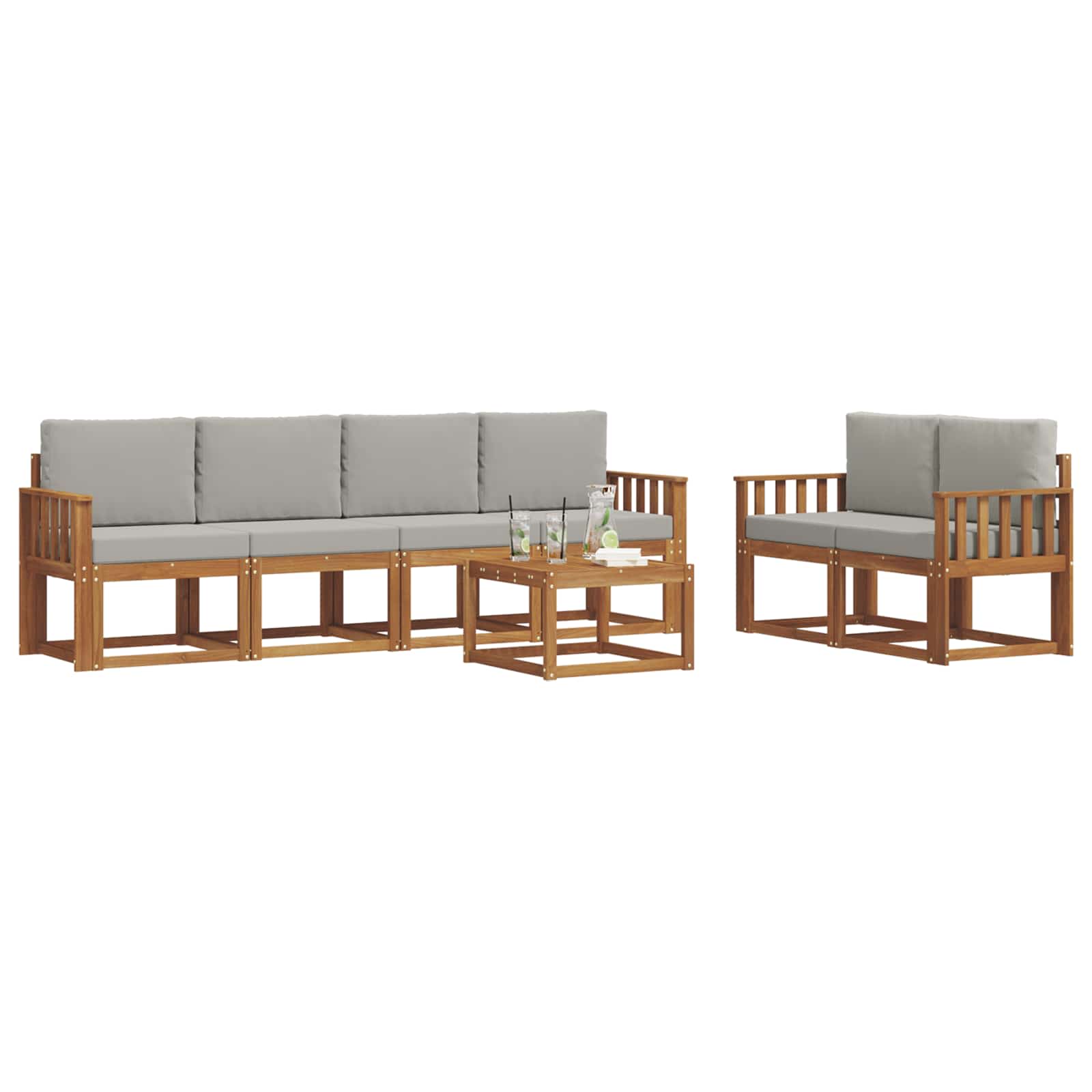 Set vanjskih sofa s jastukom 7 pcs Prirodna i svijetlo siva