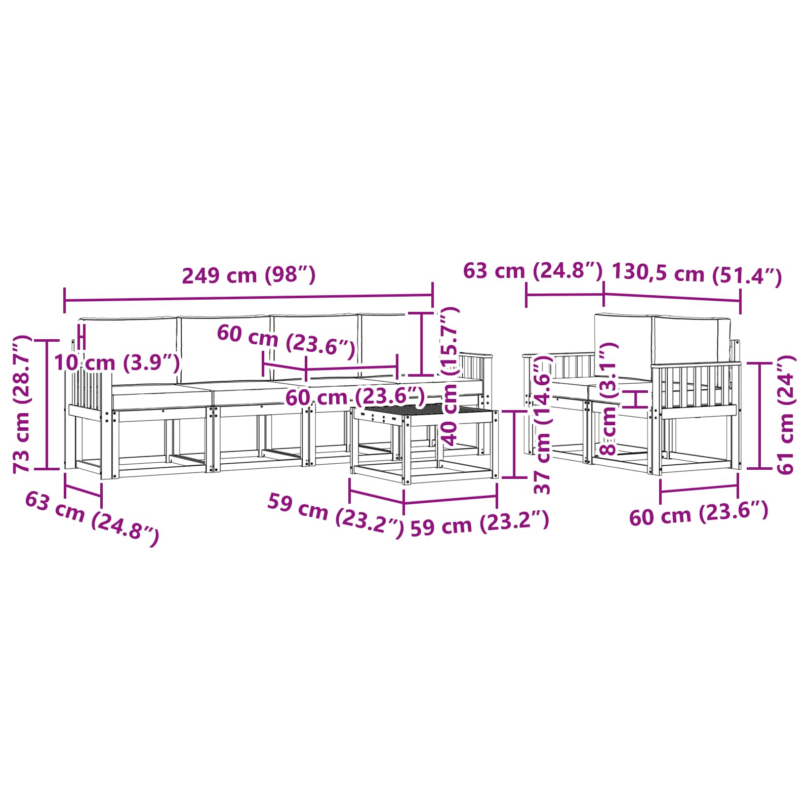 Set vanjskih sofa s jastukom 7 pcs Prirodna i svijetlo siva
