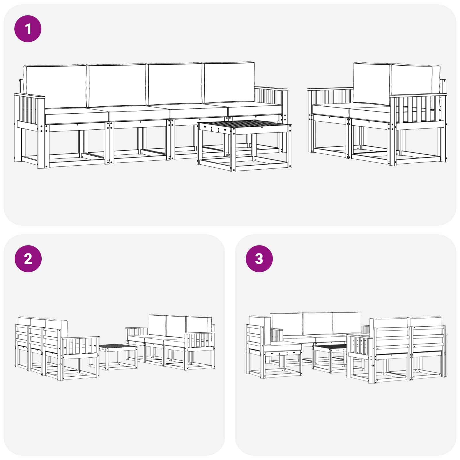 Set vanjskih sofa s jastukom 7 pcs Prirodna i svijetlo siva