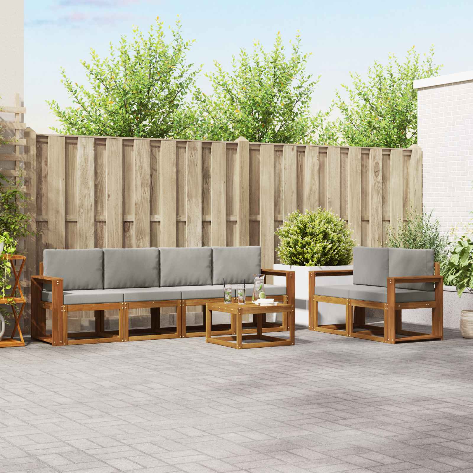 Set vanjskih sofa s jastukom 7 pcs Prirodna i svijetlo siva