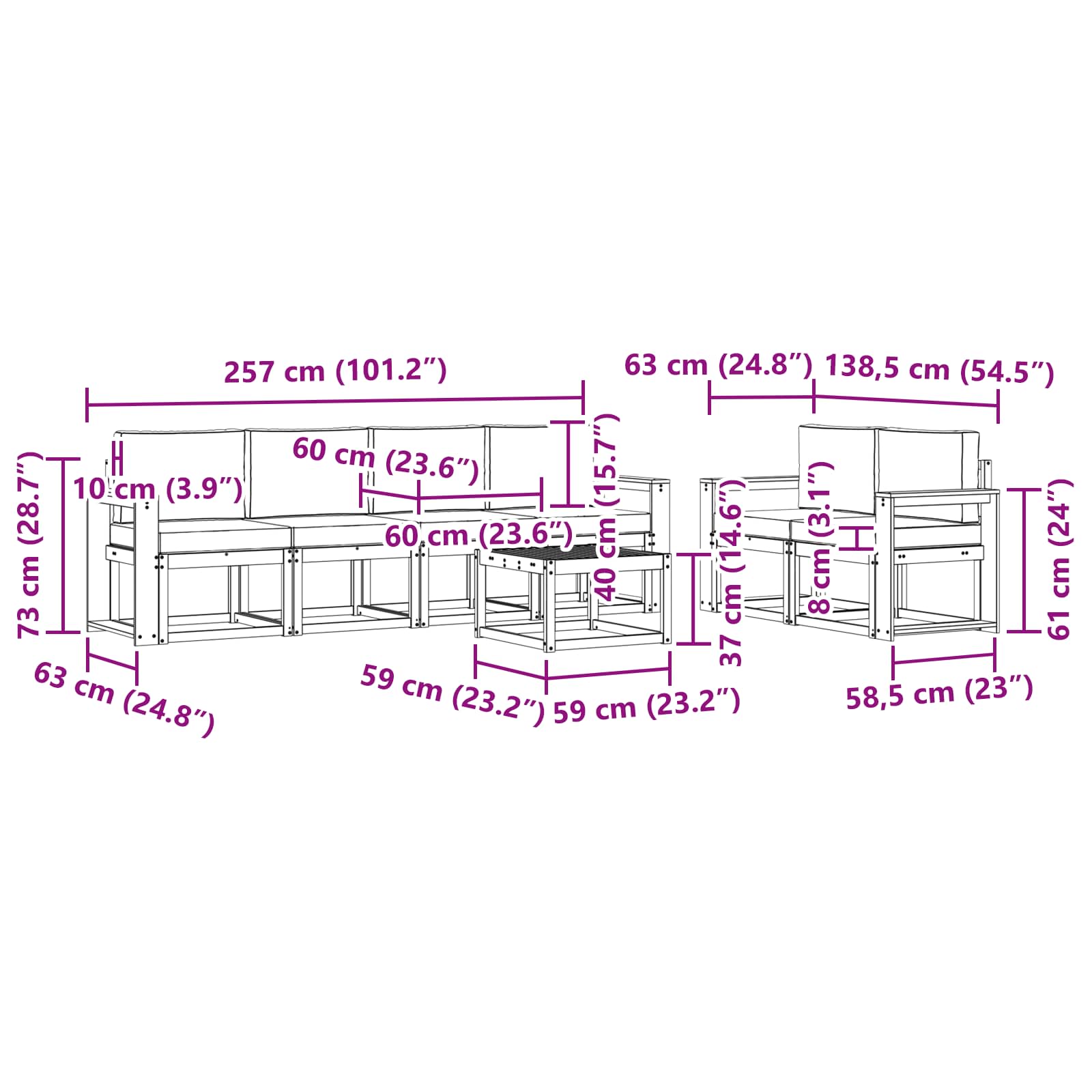 Set vanjskih sofa s jastukom 7 pcs Prirodna i svijetlo siva