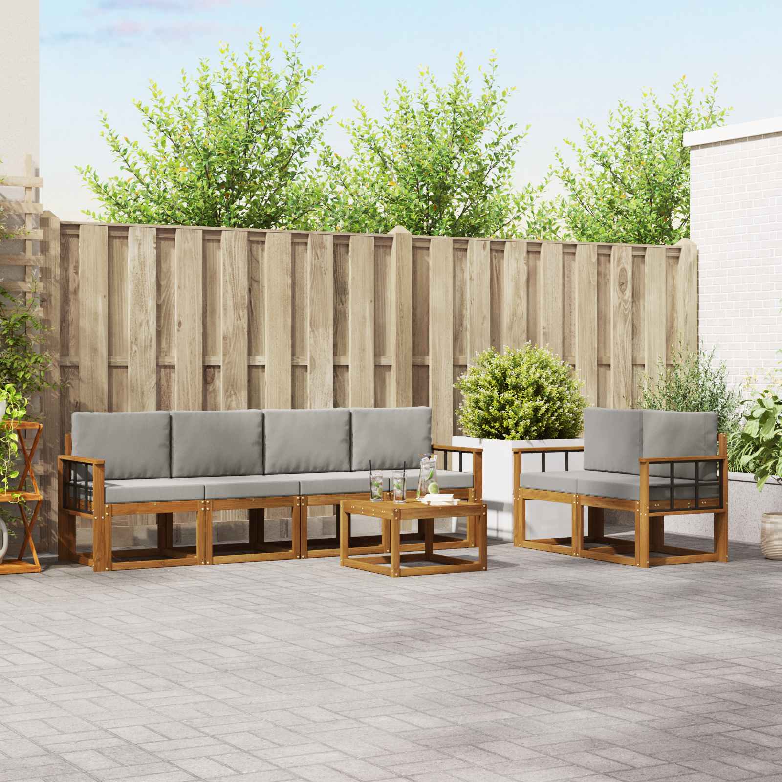 Set vanjskih sofa s jastukom 7 pcs Prirodna i svijetlo siva