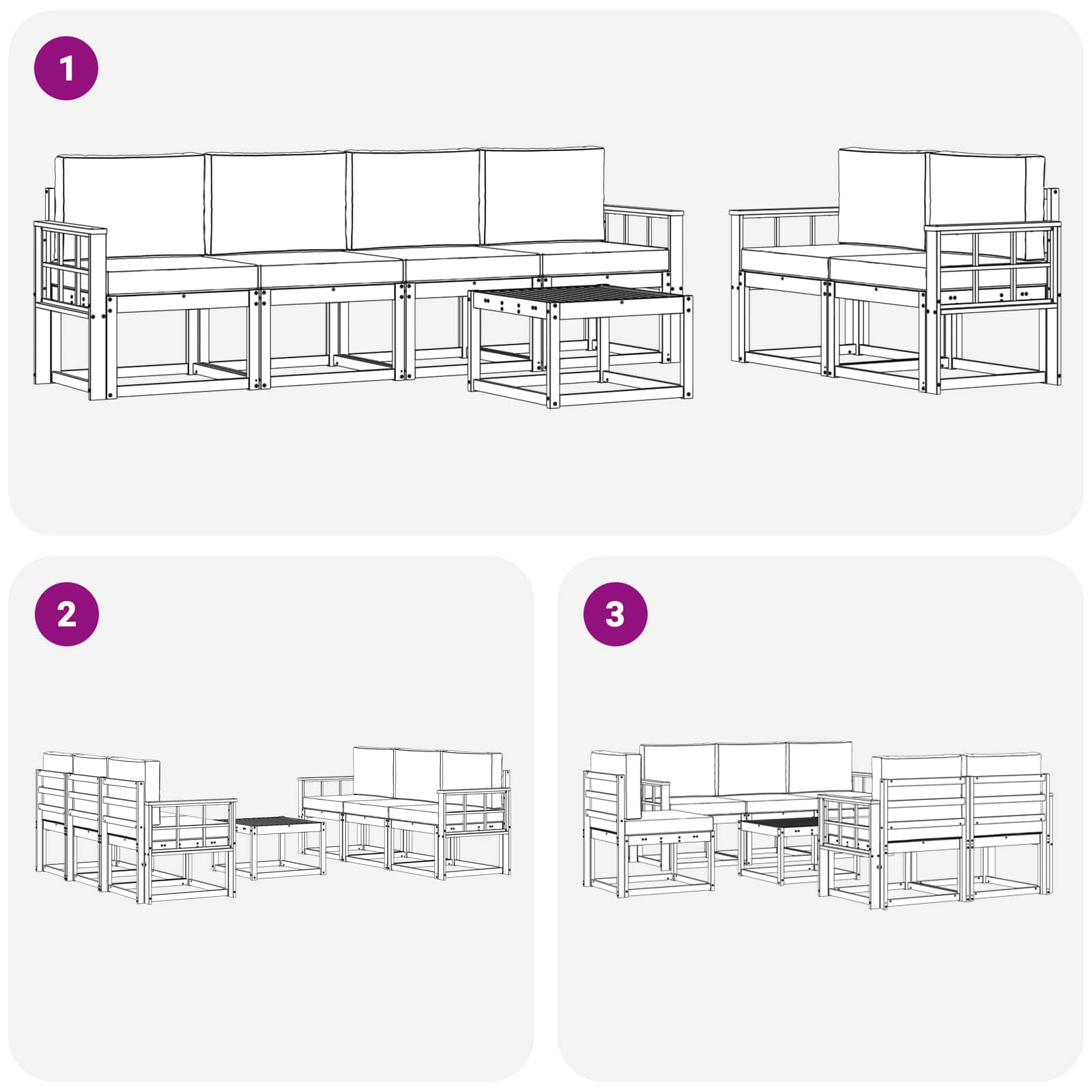 Set vanjskih sofa s jastukom 7 pcs Prirodna i svijetlo siva