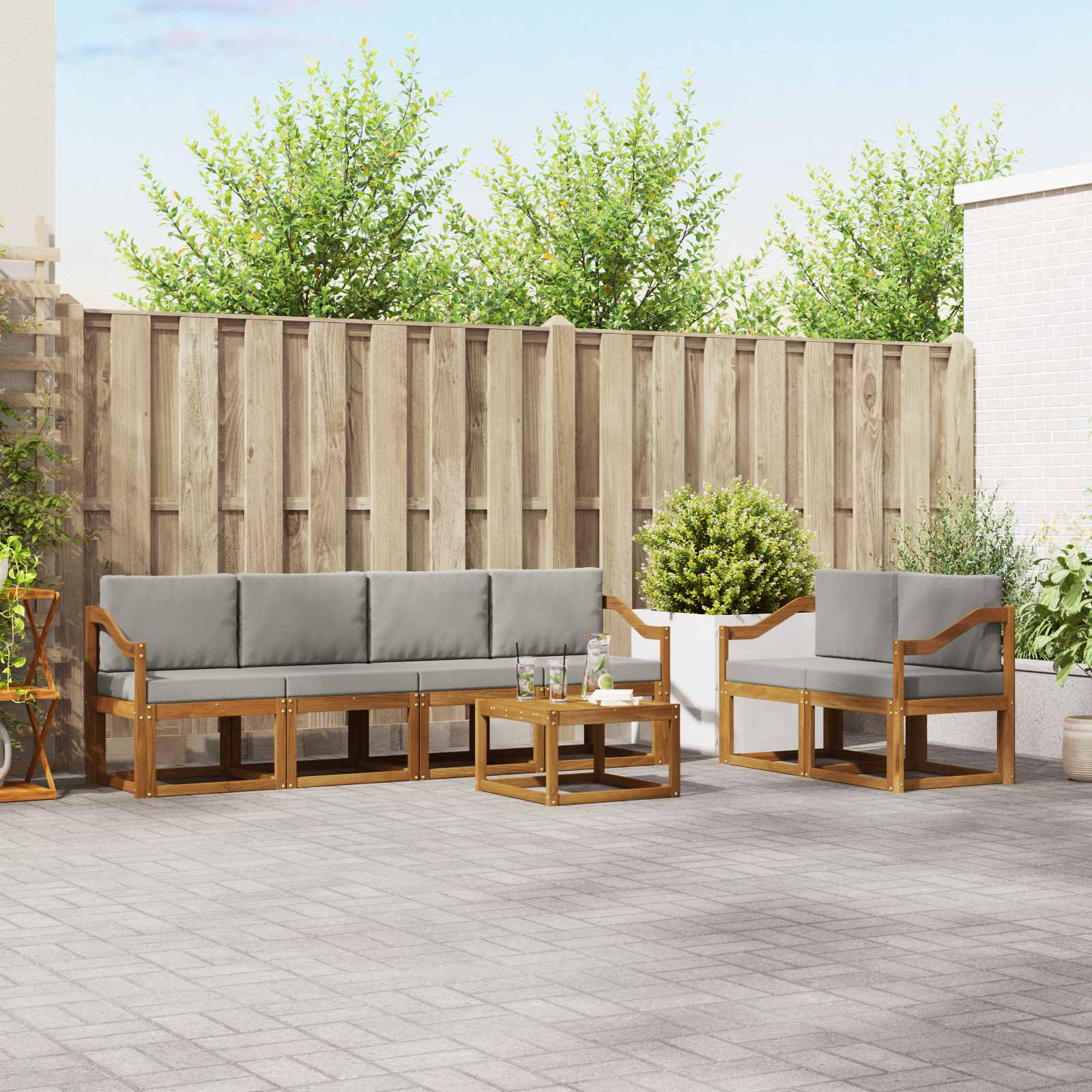 Set vanjskih sofa s jastukom 7 pcs Prirodna i svijetlo siva