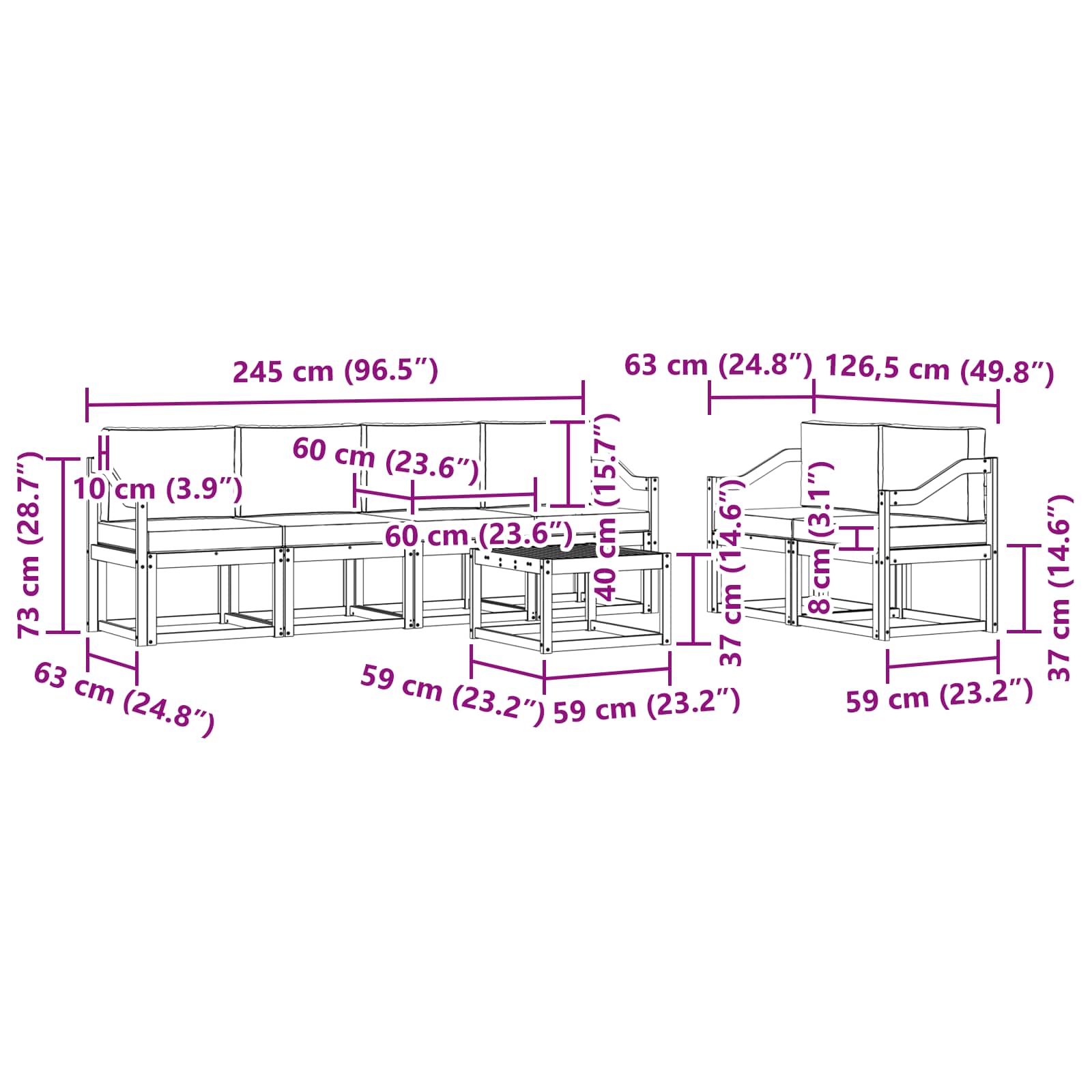 Set vanjskih sofa s jastukom 7 pcs Prirodna i svijetlo siva