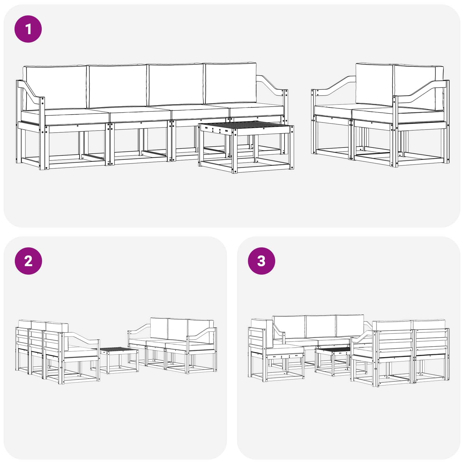 Set vanjskih sofa s jastukom 7 pcs Prirodna i svijetlo siva