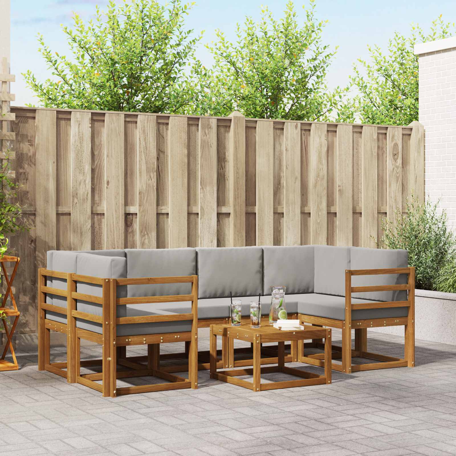 Set vanjskih sofa s jastukom 7 pcs Prirodna i svijetlo siva
