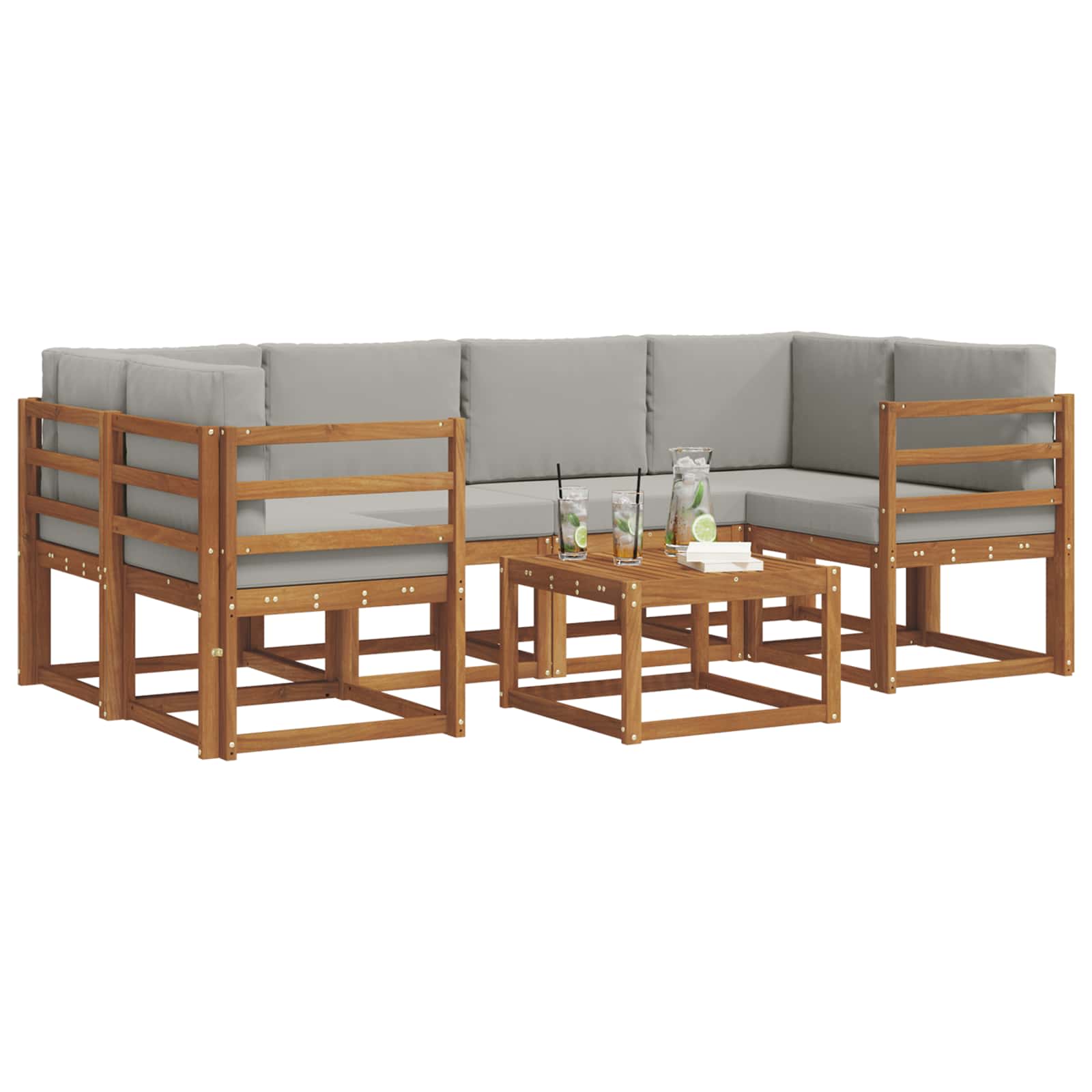 Set vanjskih sofa s jastukom 7 pcs Prirodna i svijetlo siva