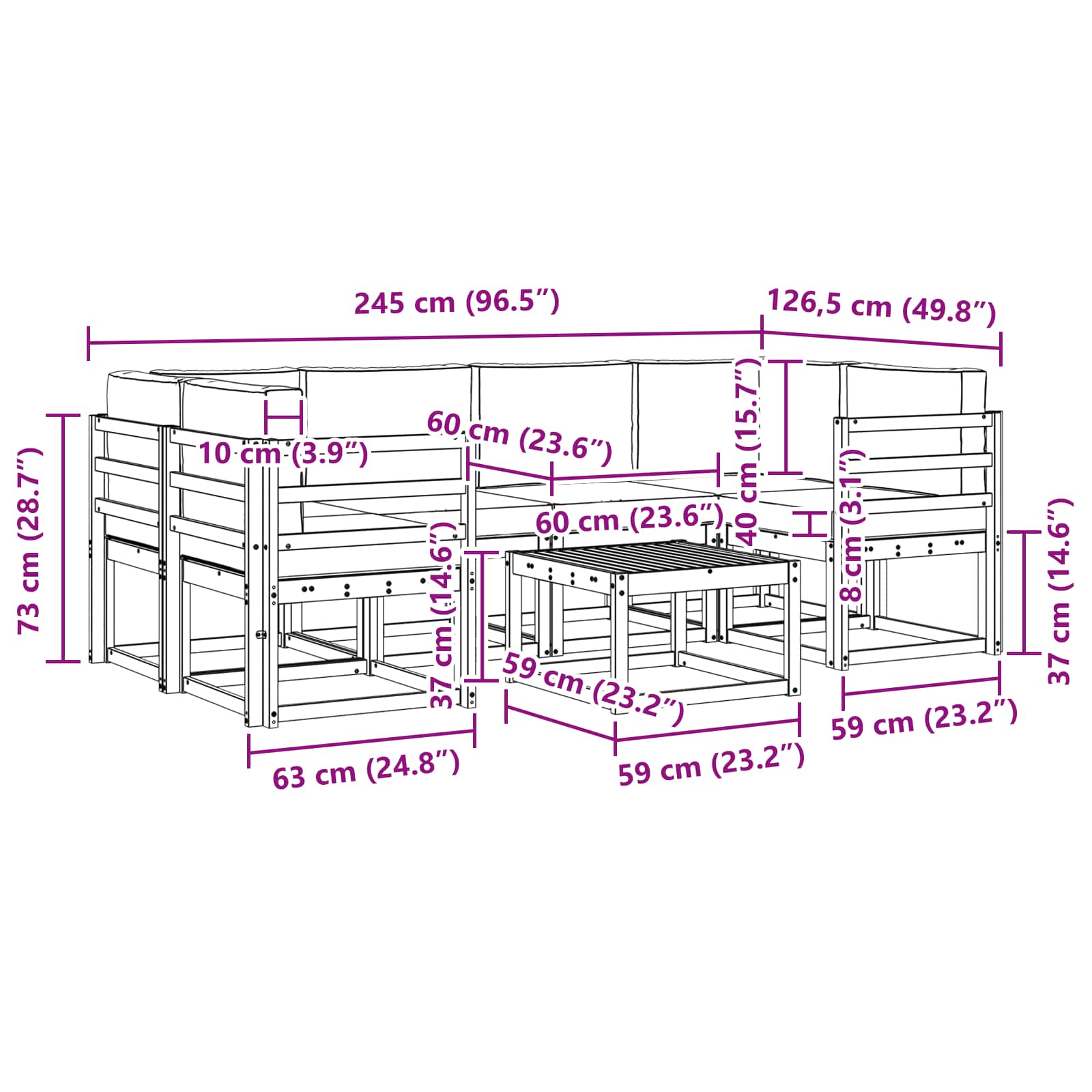 Set vanjskih sofa s jastukom 7 pcs Prirodna i svijetlo siva