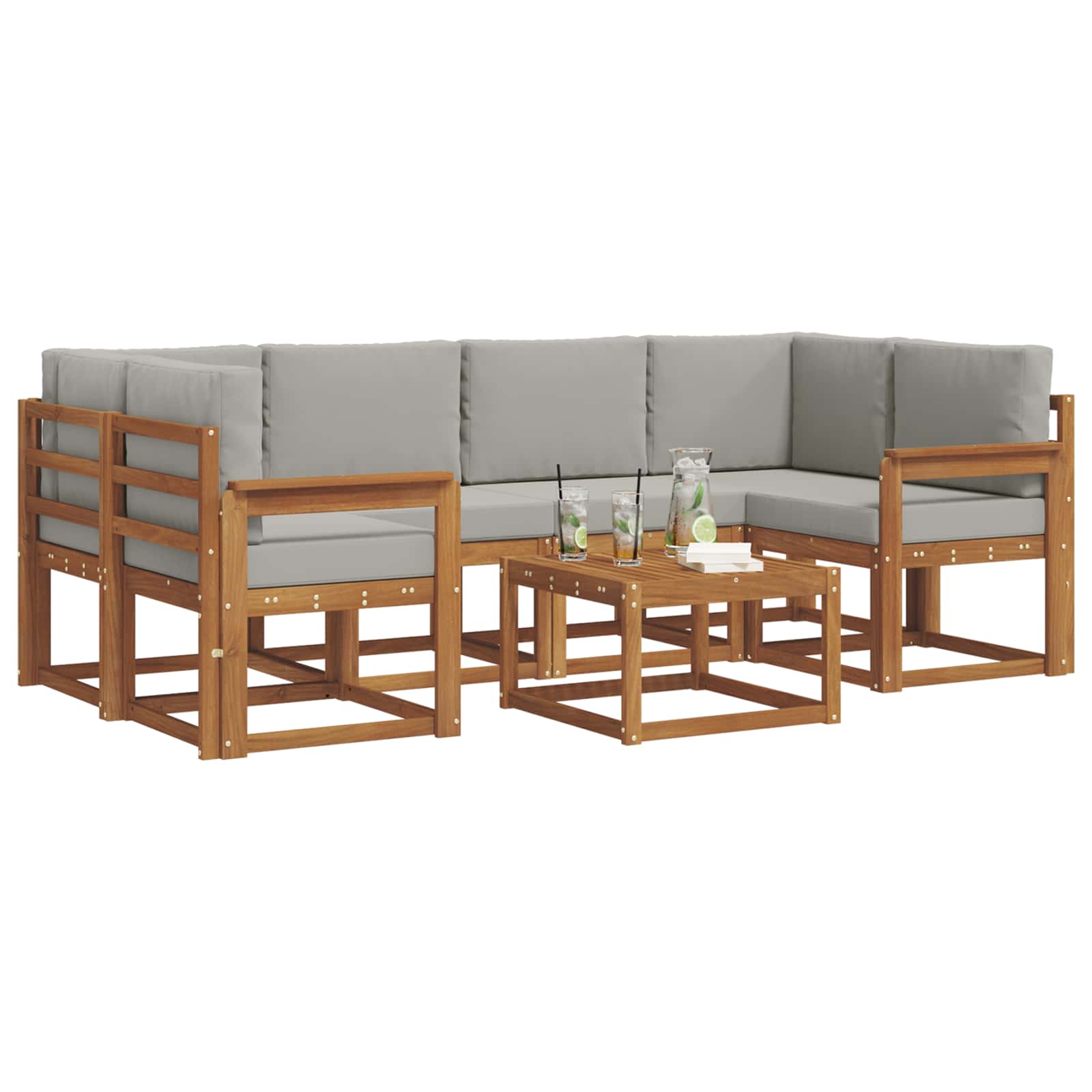 Set vanjskih sofa s jastukom 7 pcs Prirodna i svijetlo siva