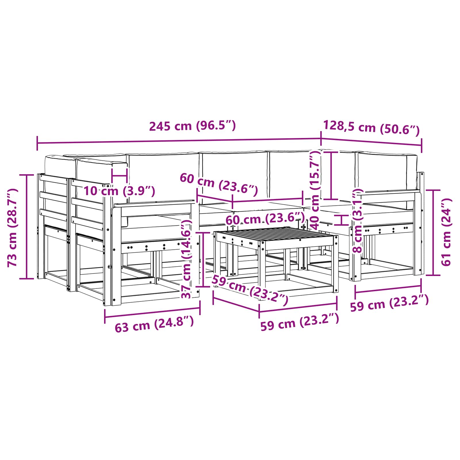 Set vanjskih sofa s jastukom 7 pcs Prirodna i svijetlo siva
