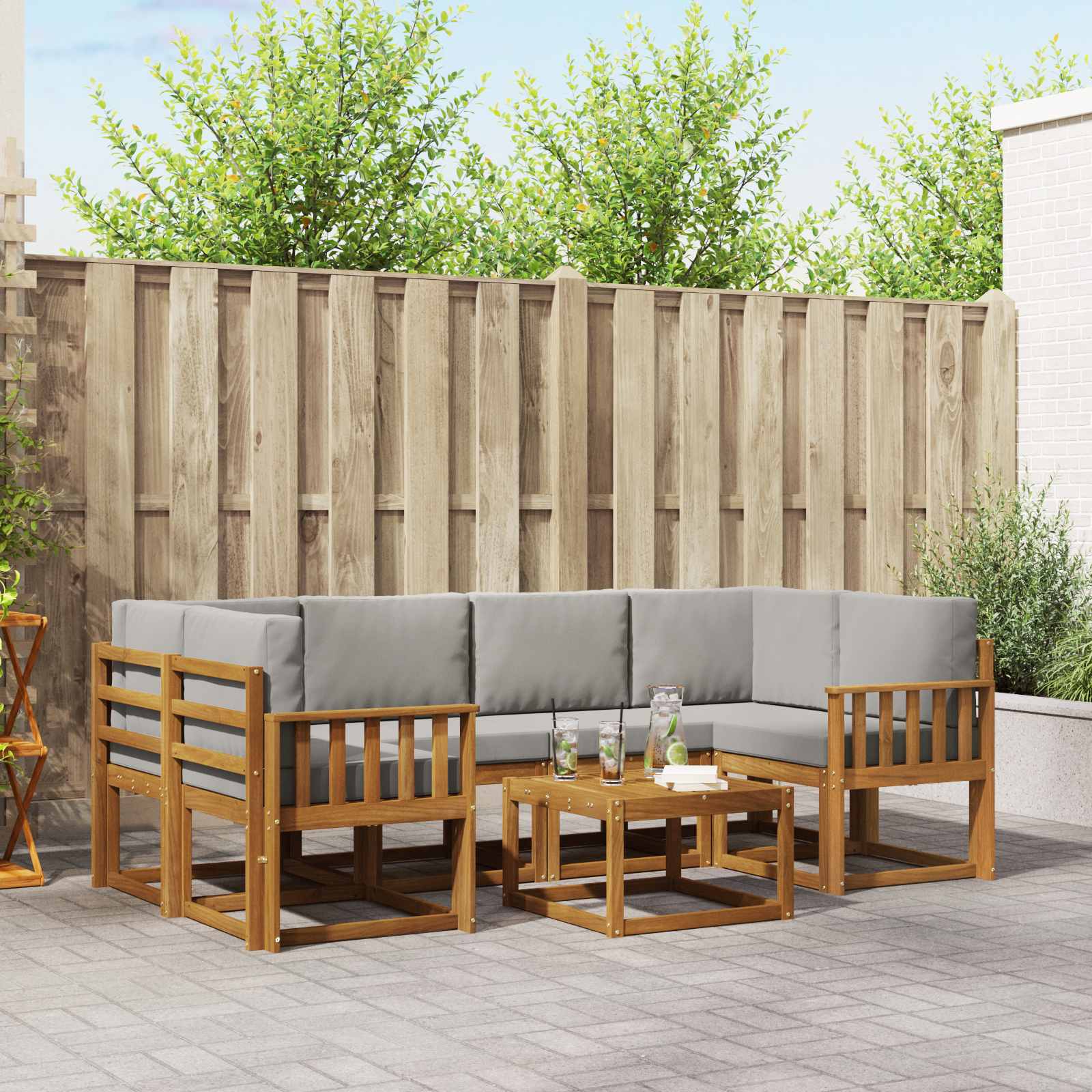 Set vanjskih sofa s jastukom 7 pcs Prirodna i svijetlo siva