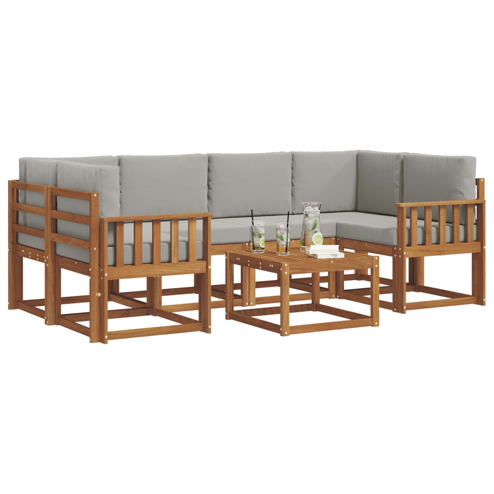 Set vanjskih sofa s jastukom 7 pcs Prirodna i svijetlo siva